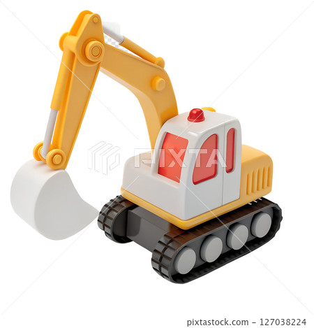 Bright Yellow and White Toy Excavator with Red Window Details and Tracks Bright Yellow and White Toy Excavator with Red Window Details and Tracks 127038224