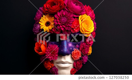 Portrait of a fantastical mask made of flowers 127038250