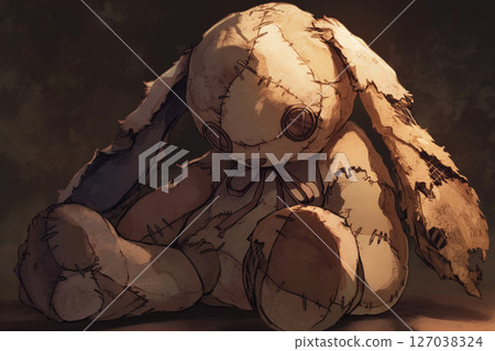 一隻破舊的大毛絨兔子 127038324