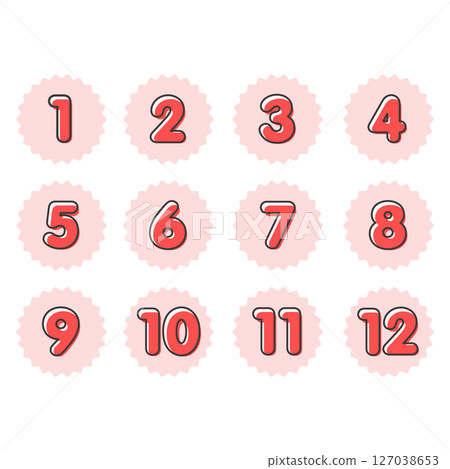 Cute red and pink misaligned numbers icon set 127038653