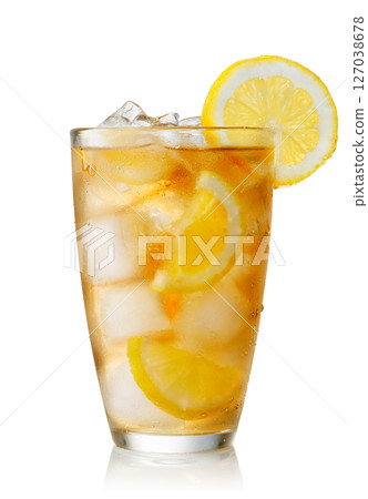 misted glass of ice tea with lemon isolated on white background misted glass of ice tea with lemon isolated on white background 127038678