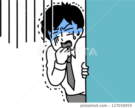 A vector illustration of a simple businessman who is shocked after witnessing something 127038959