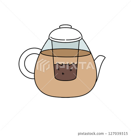 A cartoon drawing of a tea pot with a tea bag inside A cartoon drawing of a tea pot with a tea bag inside 127039315
