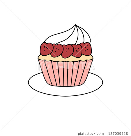 A cupcake with strawberries on top 127039328