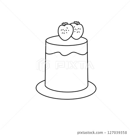 A cake with two strawberries on top A cake with two strawberries on top 127039358