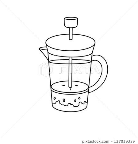 A coffee press with a handle and a spout 127039359