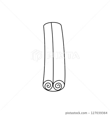 A cinnamon stick is drawn in black on a white background 127039364