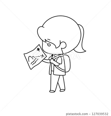 A girl is holding a map and looking at it A girl is holding a map and looking at it 127039532