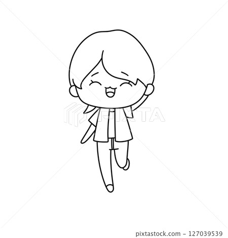 A cartoon boy is smiling and waving A cartoon boy is smiling and waving 127039539