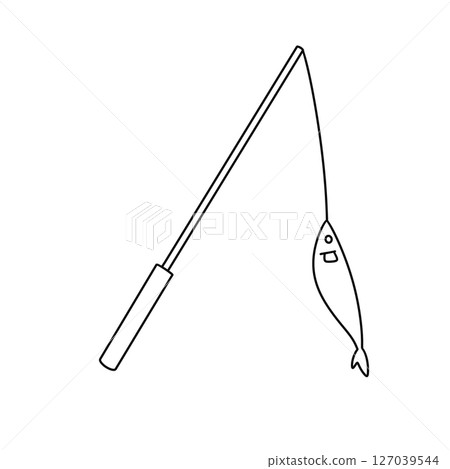 A fishing pole with a fish on the end of it A fishing pole with a fish on the end of it 127039544