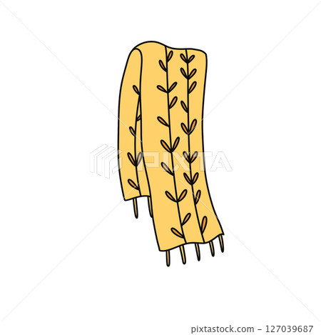 A yellow scarf with leaves on it A yellow scarf with leaves on it 127039687