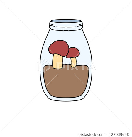 A jar with mushrooms in it A jar with mushrooms in it 127039698