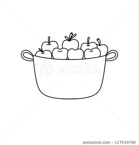A basket of apples is shown in a white background A basket of apples is shown in a white background 127039790