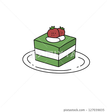 A green cake with strawberries on top 127039835