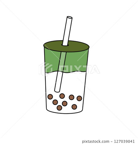 A cartoon drawing of a green cup with a straw in it A cartoon drawing of a green cup with a straw in it 127039841