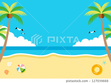 Summer illustration of the sea, palm trees and beach Banner background Header background 127039888