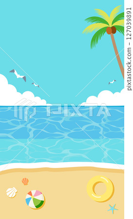 夏日天空和大海橫幅插圖背景垂直 127039891