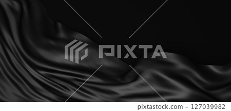 Black fabric on black  background with copy space 3D render Black fabric on black  background with copy space 3D render 127039982