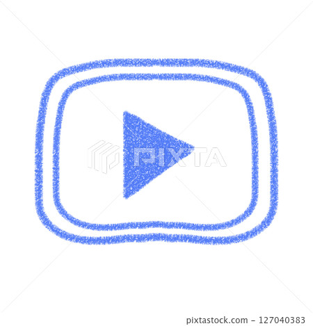 可愛的手繪影片播放按鈕插畫 Material Icon YouTube 風格設計 藍色蠟筆風格 127040383