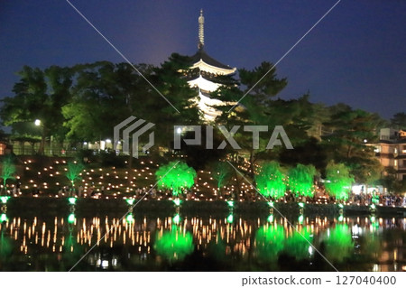 奈良夜景、猿澤池和興福寺五層寶塔【奈良縣奈良市】 奈良夜景、猿澤池和興福寺五層寶塔【奈良縣奈良市】 127040400