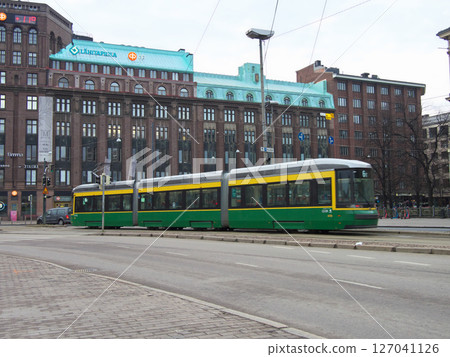 Finland, Helsinki city, cloudy day in May, tram 127041126