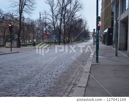Finland, Helsinki city, early morning in May, cloudy, city 127041189