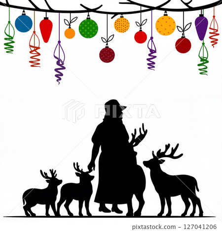 Silhouette of festive decorations with reindeer, holiday cheer 127041206