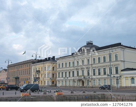 Finland, early morning in May, Helsinki, city center next to the harbor 127041276