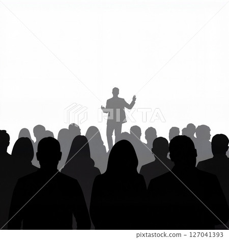 Speaker engaging audience at educational seminar, black and white concept Speaker engaging audience at educational seminar, black and white concept 127041393