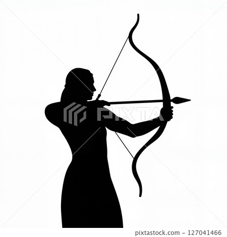 Silhouette of archer aiming with bow and arrow, Dussehra symbolism 127041466