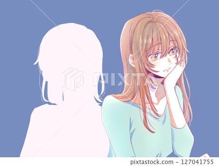 A woman reminiscing about a silhouette of a woman 127041755