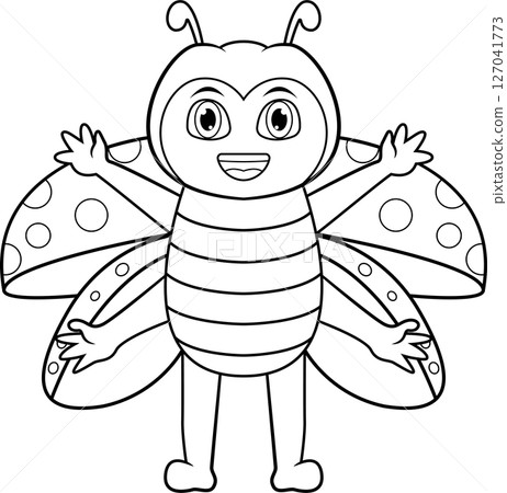 Cute ladybug cartoon waving hand line art 127041773