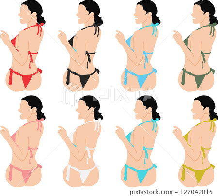 Illustration set of a woman in a posing swimsuit 127042015