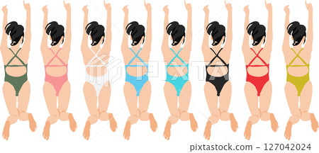 Illustration set of a woman in a posing swimsuit 127042024