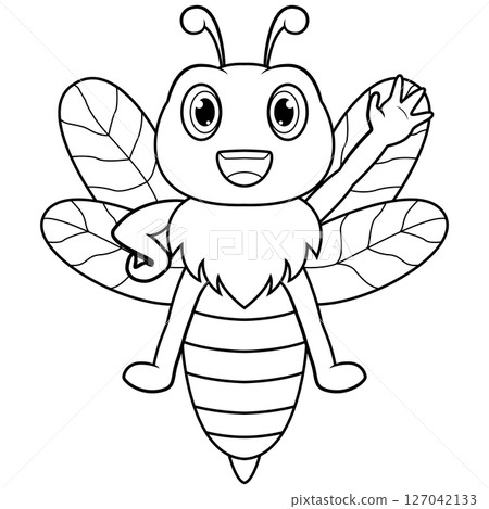 Cartoon bee waving hand line art Cartoon bee waving hand line art 127042133