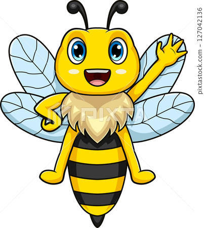 Cartoon bee waving hand 127042136