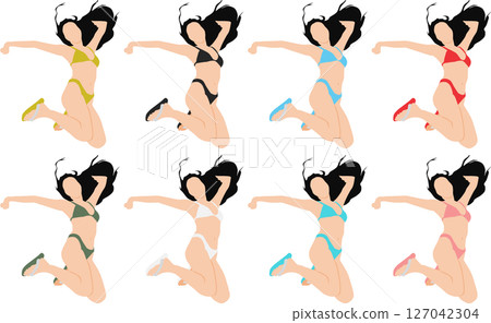 Illustration set of a woman in a posing swimsuit 127042304
