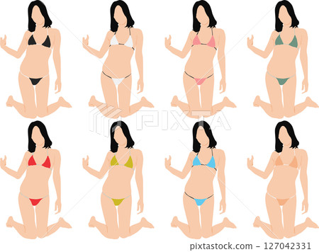 Illustration set of a woman in a posing swimsuit Illustration set of a woman in a posing swimsuit 127042331