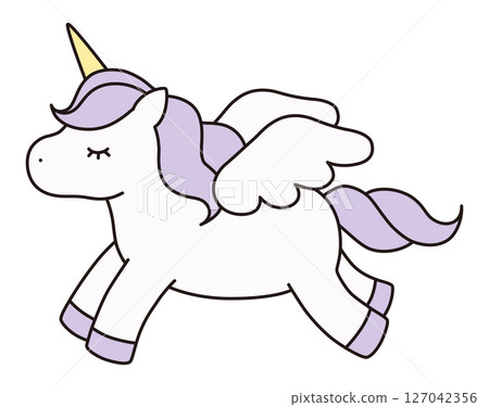 Cute unicorn vector illustration. Horse, animal, dreamy, feather, pegasus, line 127042356