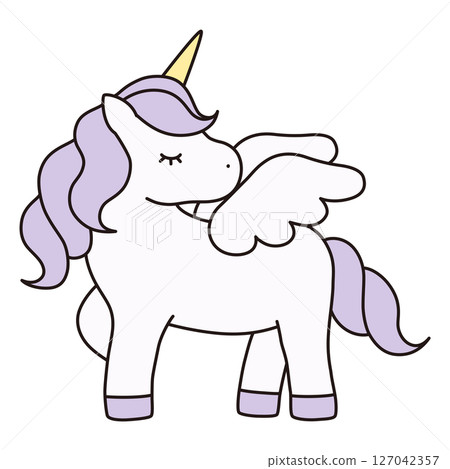 Cute unicorn vector illustration. Horse, animal, dreamy, feather, pegasus, line 127042357