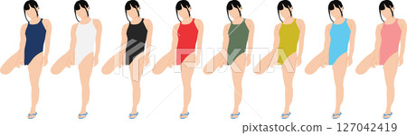穿著泳衣擺姿勢的女人的插圖集 127042419