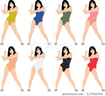 Illustration set of a woman in a posing swimsuit Illustration set of a woman in a posing swimsuit 127042440