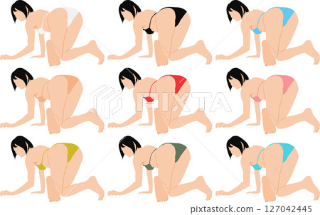 Illustration set of a woman in a posing swimsuit Illustration set of a woman in a posing swimsuit 127042445