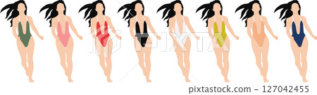 穿著泳衣擺姿勢的女人的插圖集 127042455