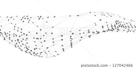 Dots connected by lines. Abstract wave. Minimalist mesh. Abstract polygonal shape. 127042466