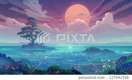 Game background: Natural scenery at dawn in pale pastel colors Game background: Natural scenery at dawn in pale pastel colors 127042506