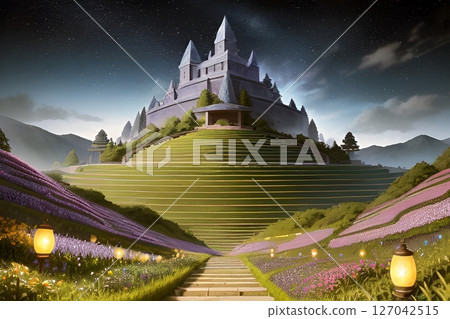 Game background: The Demon King's castle on top of a rice terrace mountain 127042515
