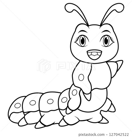 Cartoon happy caterpillar line art Cartoon happy caterpillar line art 127042522