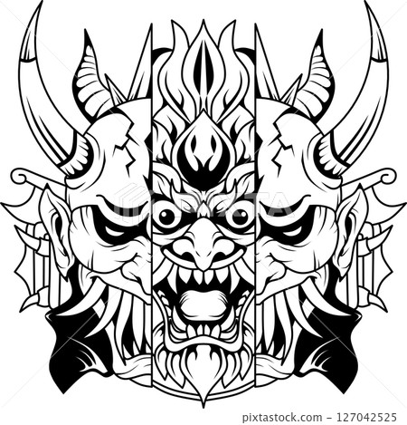 Devil mask mascot logo design line art Devil mask mascot logo design line art 127042525
