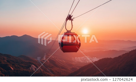 Mountain Cable Car at Sunset 127042624